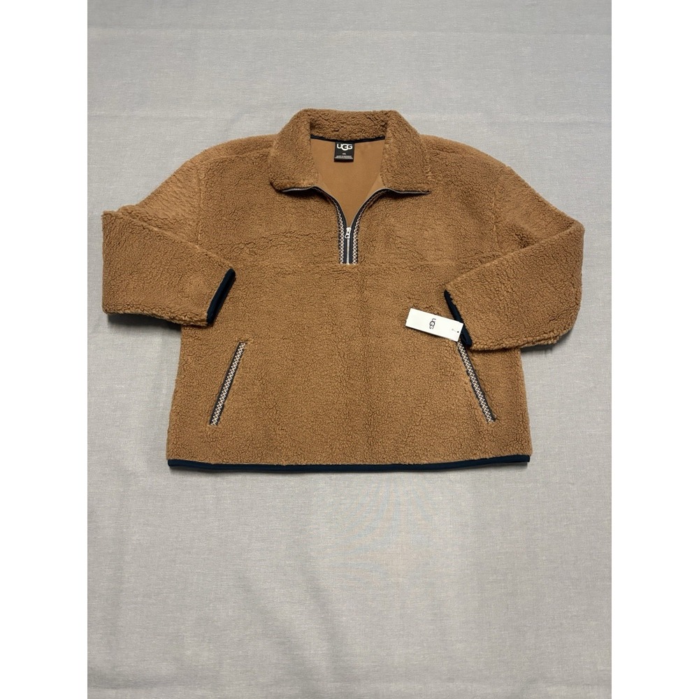 NEW UGG Mens UGGBraid Half Zip Sherpa Pullover Chestnut Brown Mens Size XXL 2XL